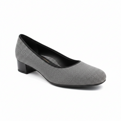 Ara Graz Metallic Twinkle Low Heel Silver Court Shoe