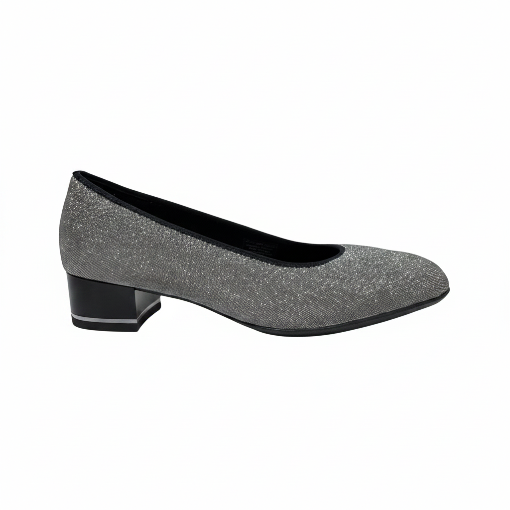 Ara Graz Metallic Twinkle Low Heel Silver Court Shoe
