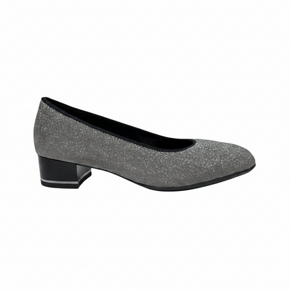 Ara Graz Metallic Twinkle Low Heel Silver Court Shoe