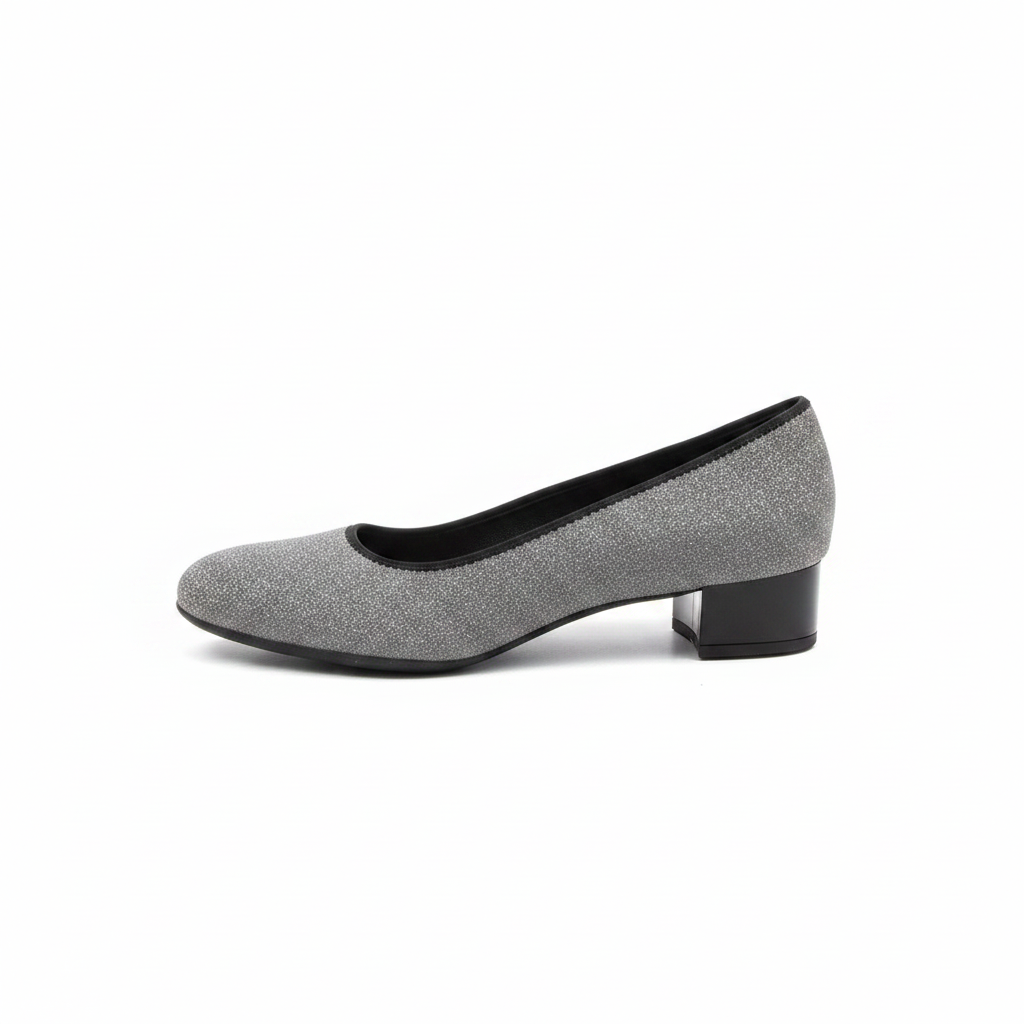 Ara Graz Metallic Twinkle Low Heel Silver Court Shoe