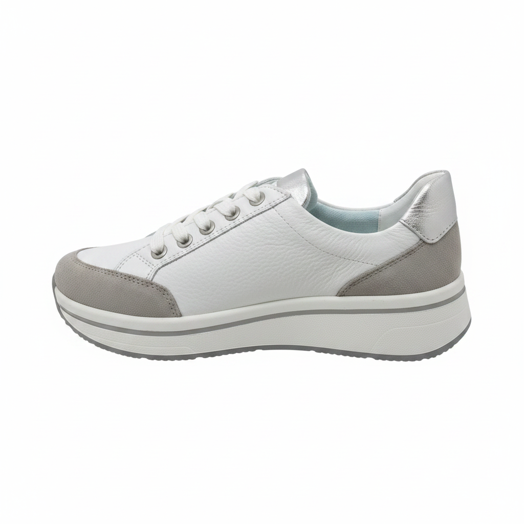 Ara Sapporo 12-27534 Ladies Flatform White Zip Side Sneaker