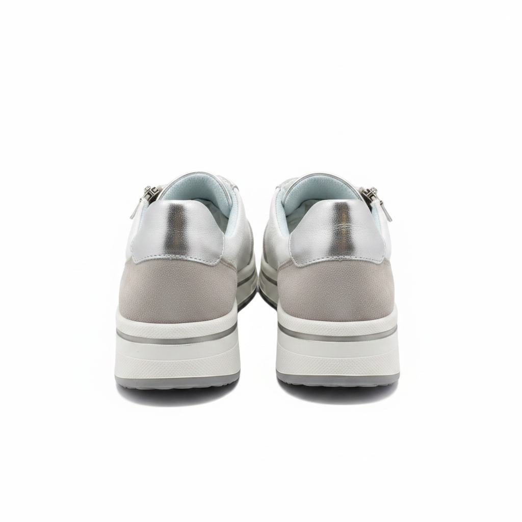 Ara Sapporo 12-27534 Ladies Flatform White Zip Side Sneaker
