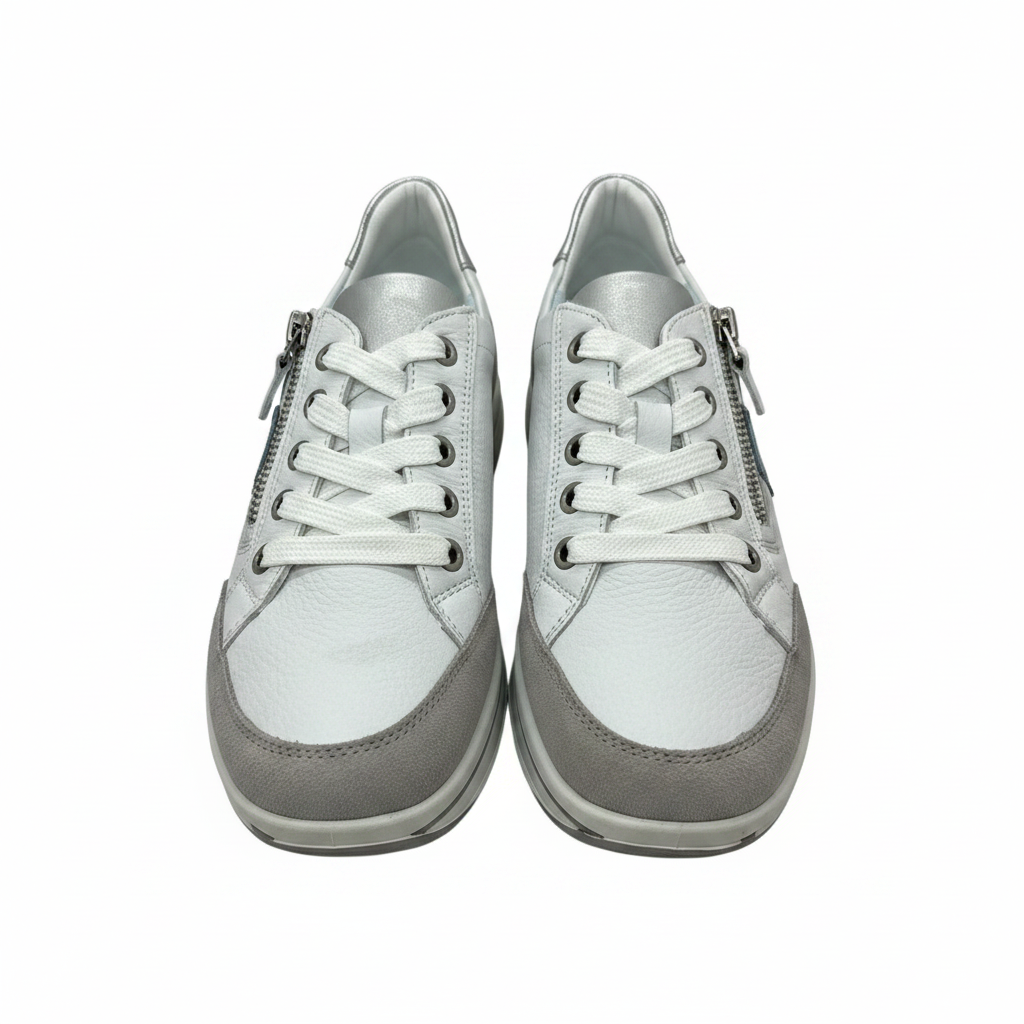 Ara Sapporo 12-27534 Ladies Flatform White Zip Side Sneaker