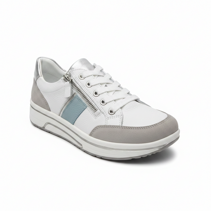 Ara Sapporo 12-27534 Ladies Flatform White Zip Side Sneaker