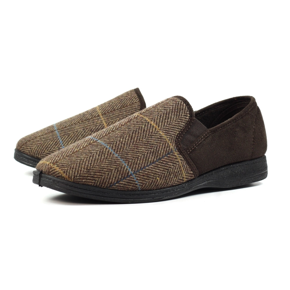 Lazy Dogz Men's Slippers Harrison Brown Tweed