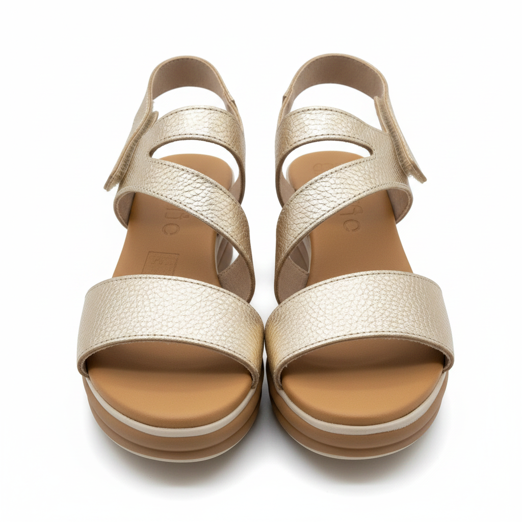 Oh! My Sandals Ladies Wedge Heel Cross Strap Platino Sandal