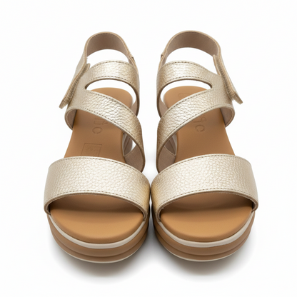Oh! My Sandals Ladies Wedge Heel Cross Strap Platino Sandal