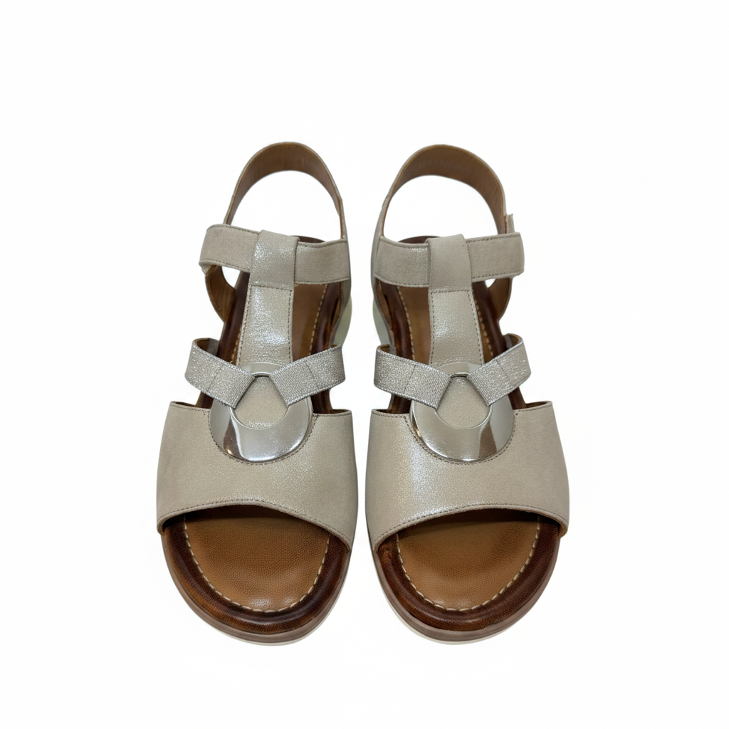 Ara Kreta Disc Trim Elastic And Adjustable Beige Strap Sandal
