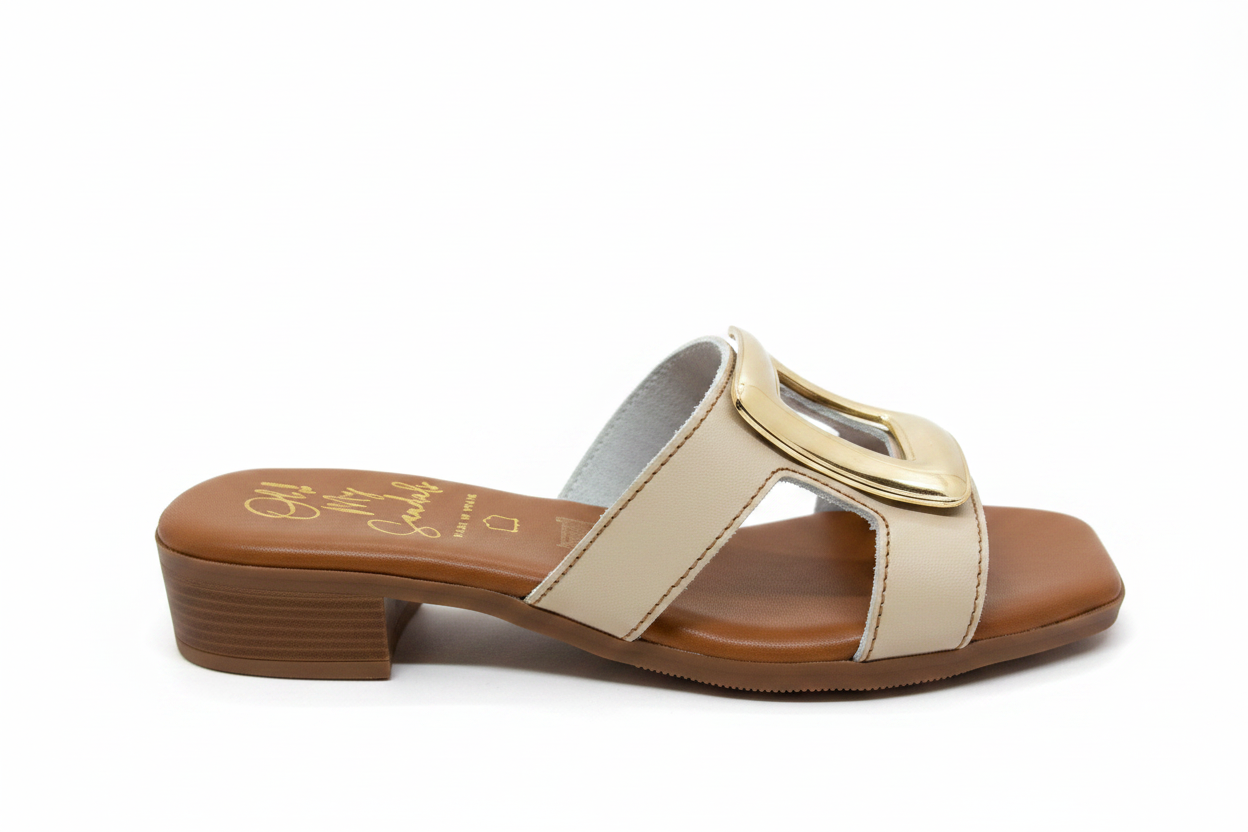 Oh! My Sandals Metallic Trim Backless  Sandal