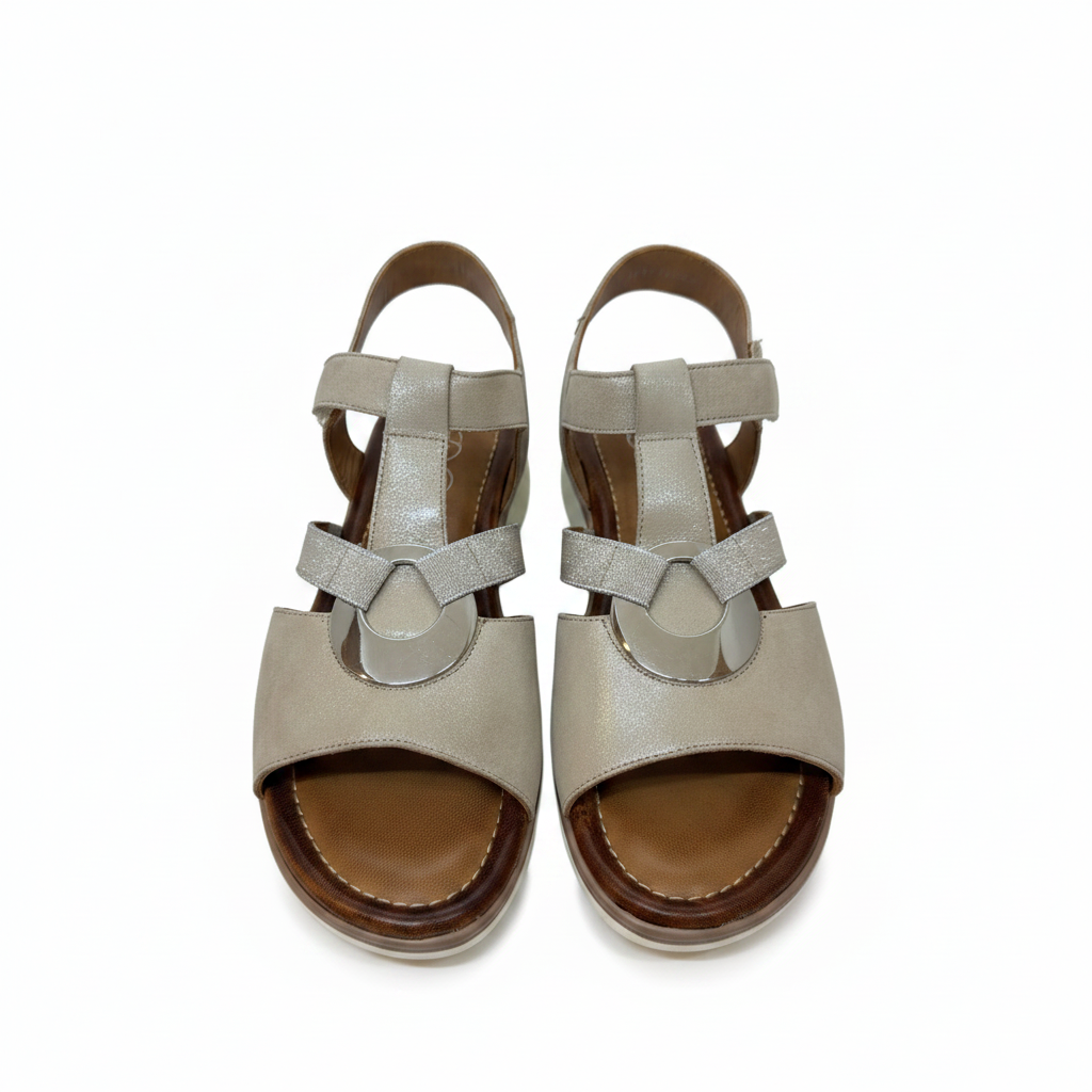 Ara Kreta Disc Trim Elastic And Adjustable Beige Strap Sandal