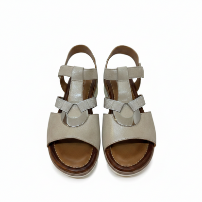 Ara Kreta Disc Trim Elastic And Adjustable Beige Strap Sandal