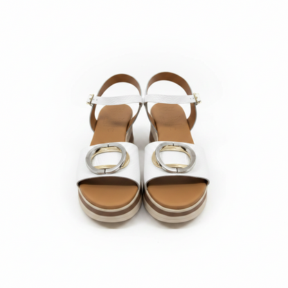 Oh! My Sandals Ladies Flatform Circle Trim White Sandal