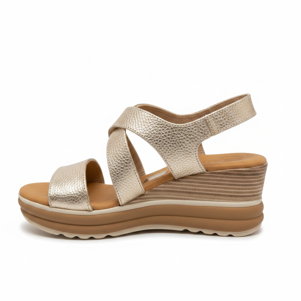 Oh! My Sandals Ladies Wedge Heel Cross Strap Platino Sandal