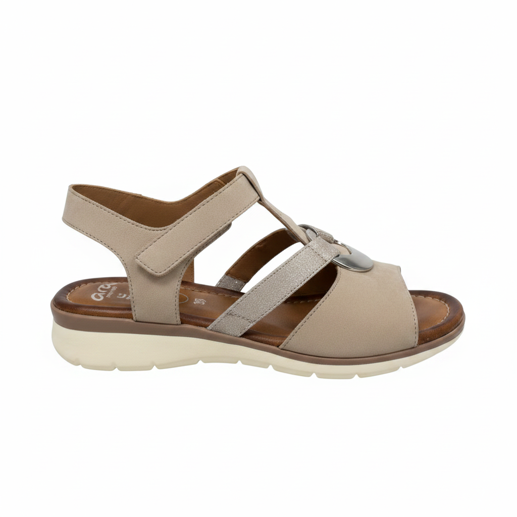 Ara Kreta Disc Trim Elastic And Adjustable Beige Strap Sandal
