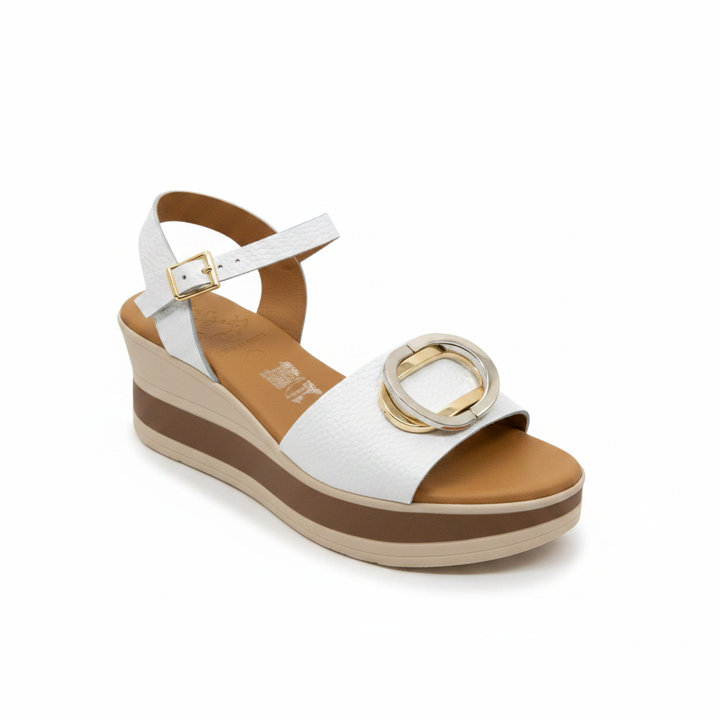 Oh! My Sandals Ladies Flatform Circle Trim White Sandal