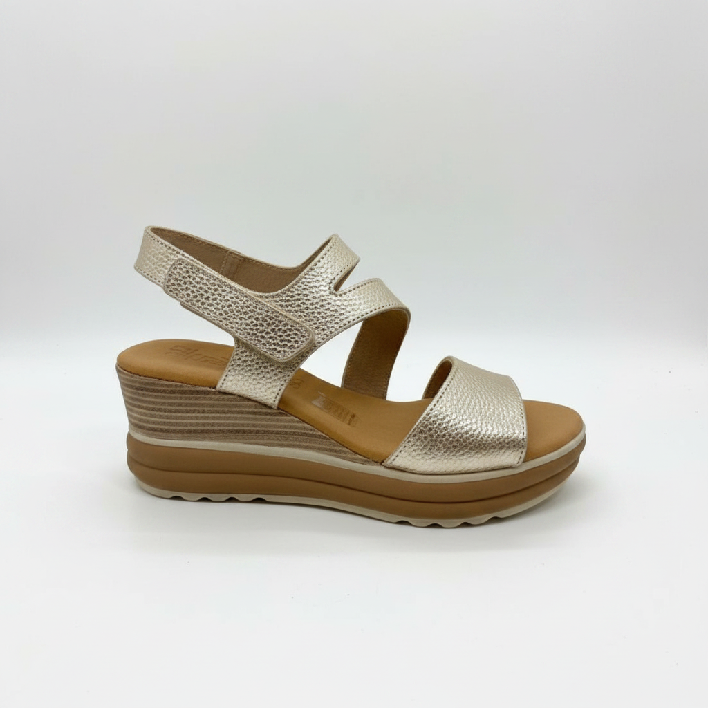 Oh! My Sandals Ladies Wedge Heel Cross Strap Platino Sandal
