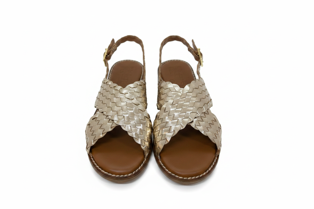 Oh! My Sandals Woven Leather Cross Strap Sandal