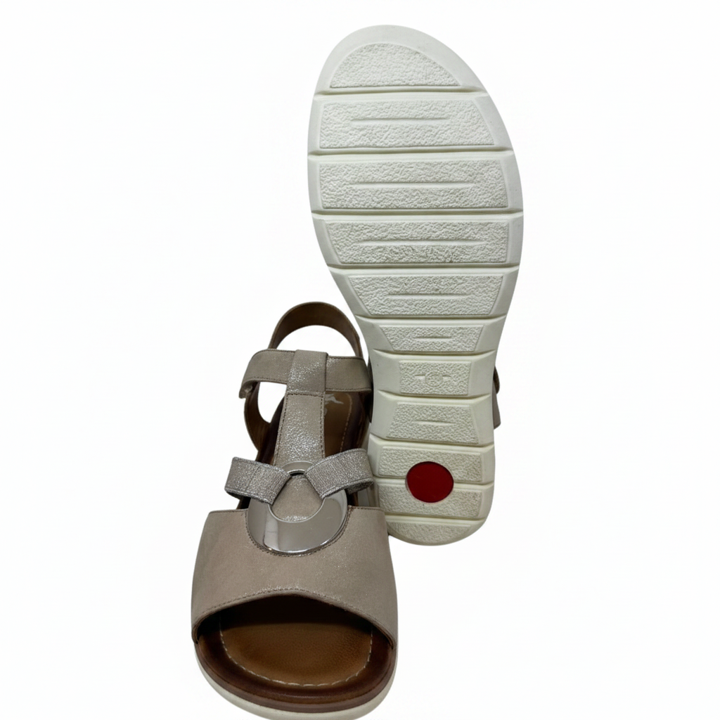 Ara Kreta Disc Trim Elastic And Adjustable Beige Strap Sandal