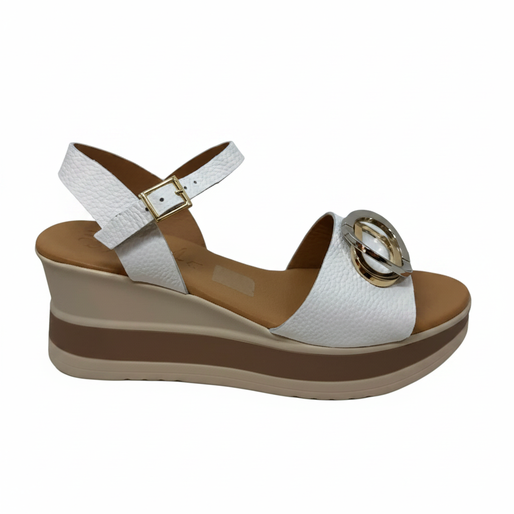 Oh! My Sandals Ladies Flatform Circle Trim White Sandal
