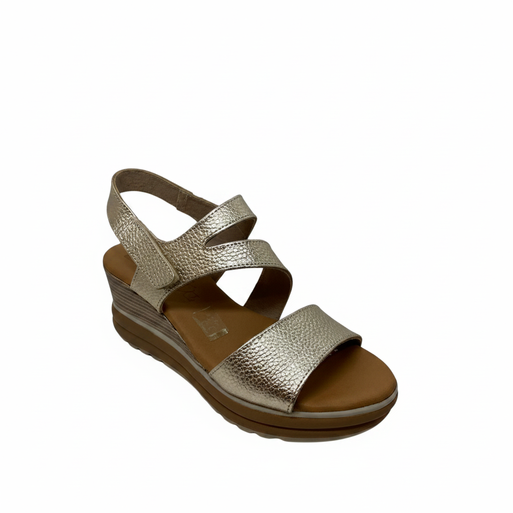 Oh! My Sandals Ladies Wedge Heel Cross Strap Platino Sandal