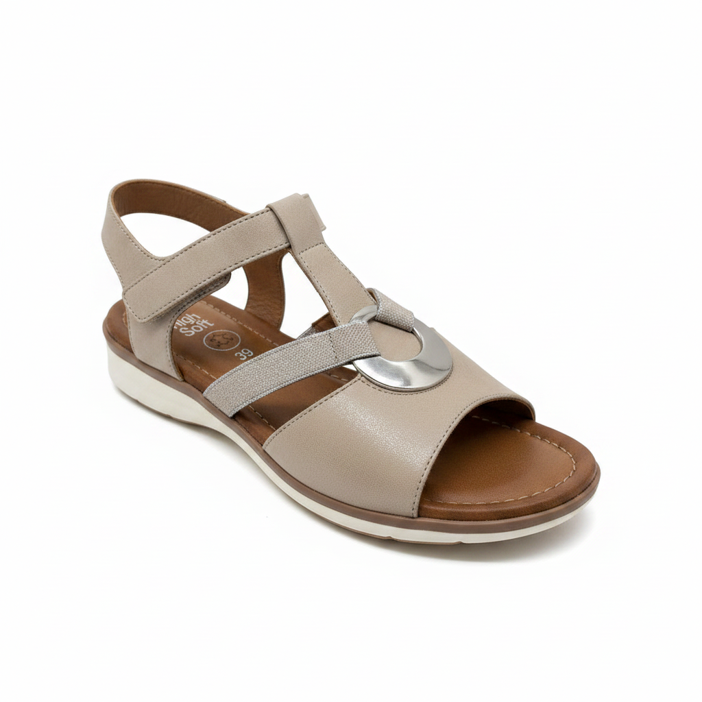 Ara Kreta Disc Trim Elastic And Adjustable Beige Strap Sandal