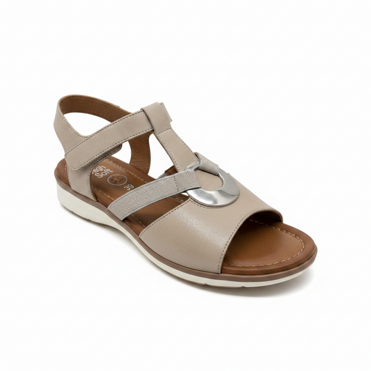 Ara Kreta Disc Trim Elastic And Adjustable Beige Strap Sandal