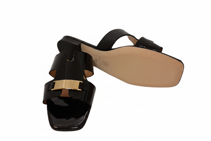 HB Ladies Patent Leather Gold Trim Slider - Background Removed