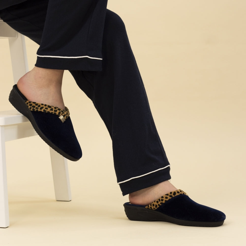 Michelle Leopard Trim Mule Ladies Slipper