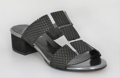 Mid Heel Slip On Open Toe Mule Sandal