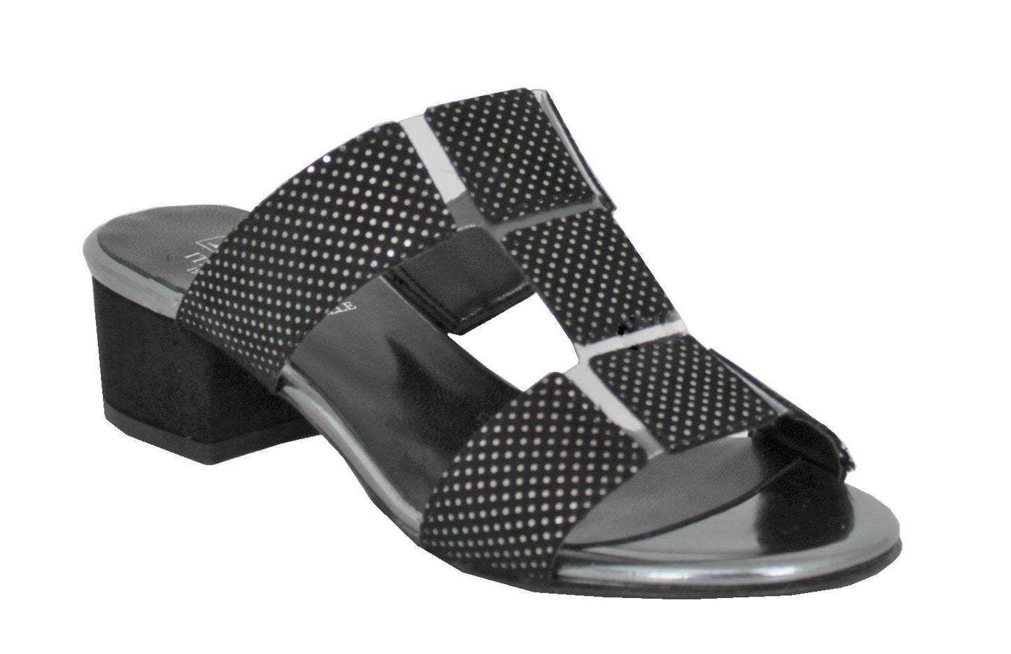 Mid Heel Slip On Open Toe Mule Sandal