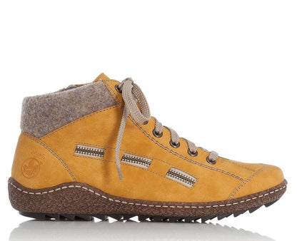 Rieker Ladies Lace Ankle Boot Yellow