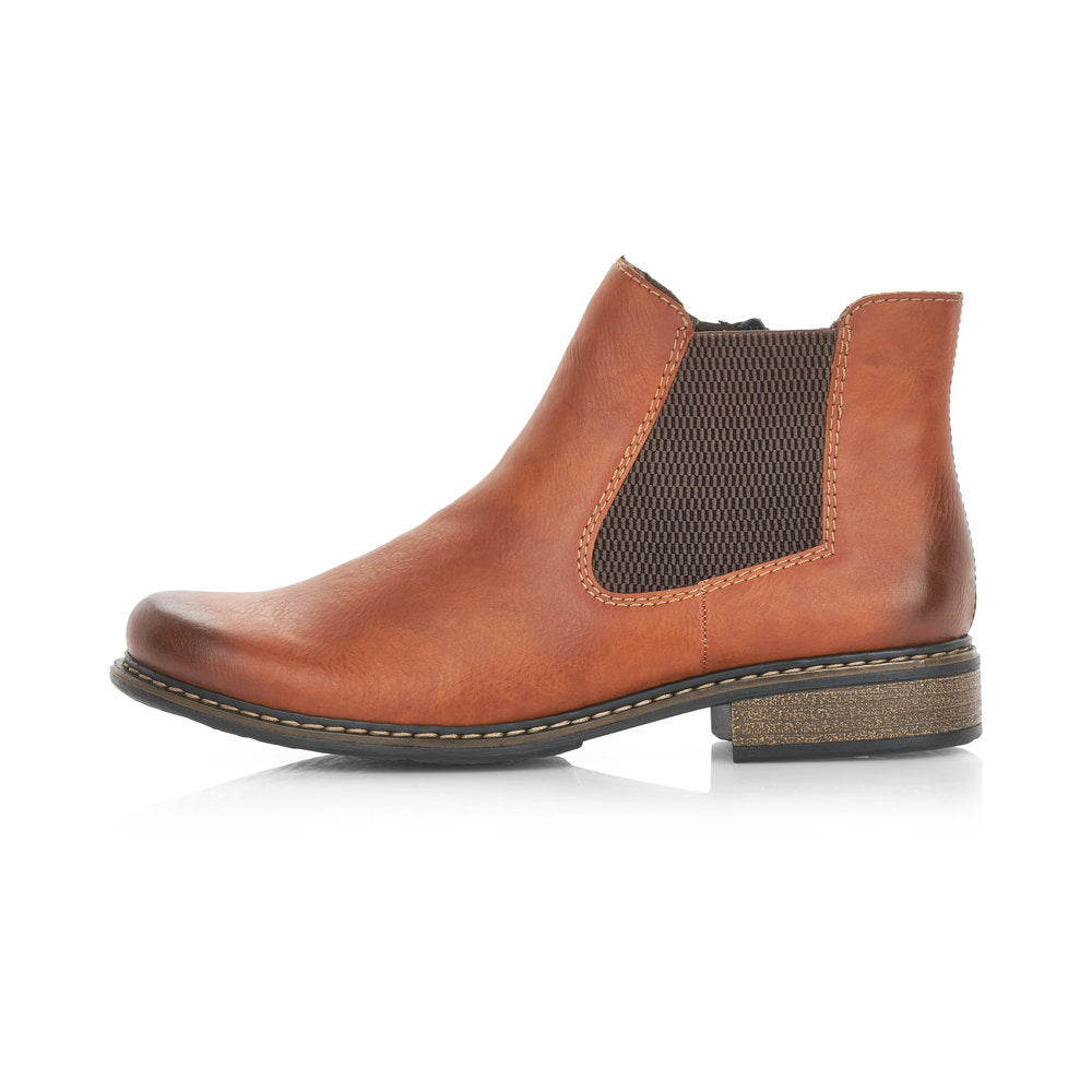 Rieker Ladies Flat Elastic Sided Ankle Boot Tan