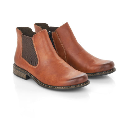 Rieker Ladies Flat Elastic Sided Ankle Boot Tan