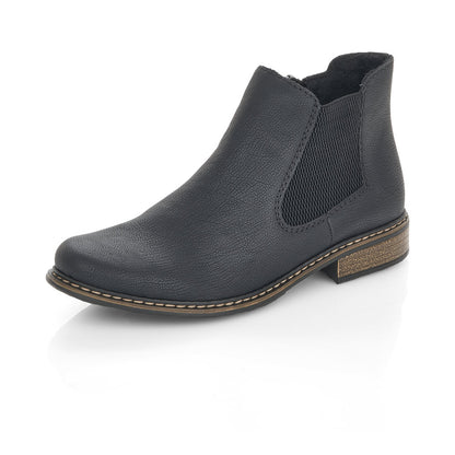 Rieker Ladies Flat Elastic Sided Ankle Boot Blk