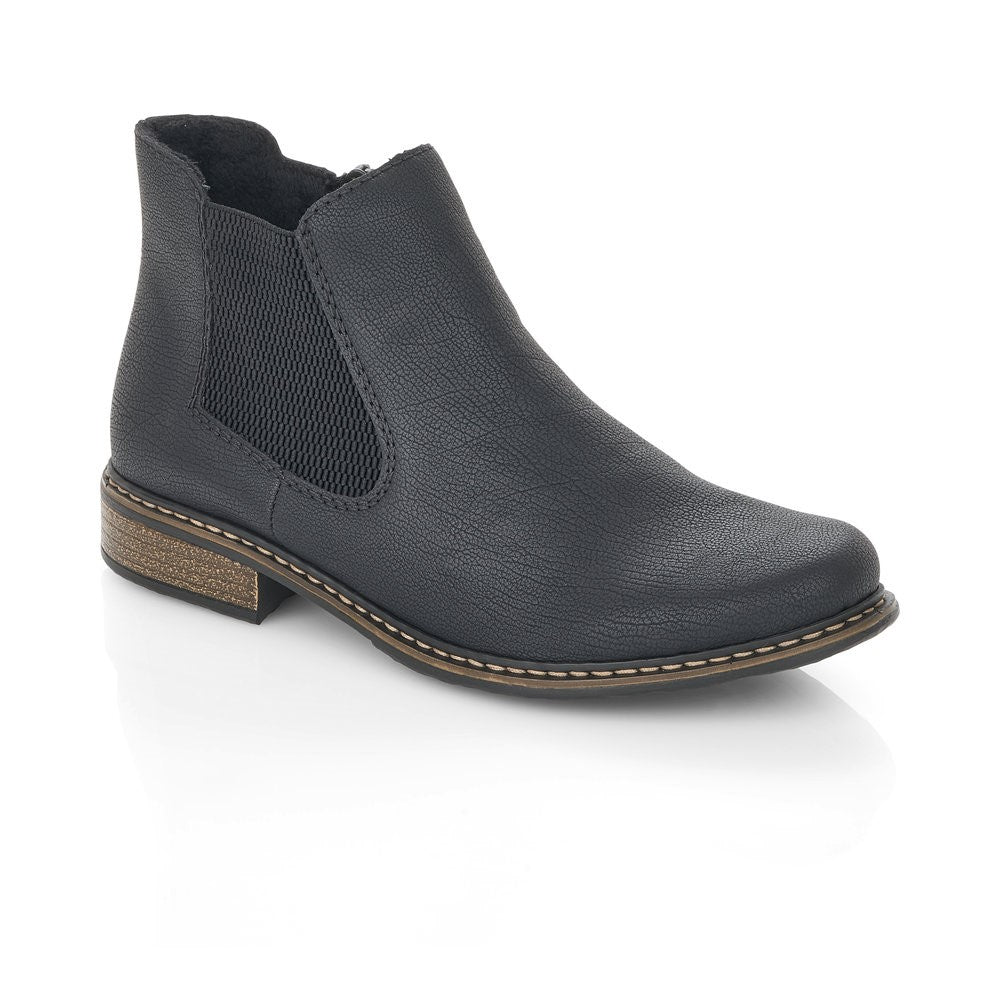 Rieker Ladies Flat Elastic Sided Ankle Boot Blk