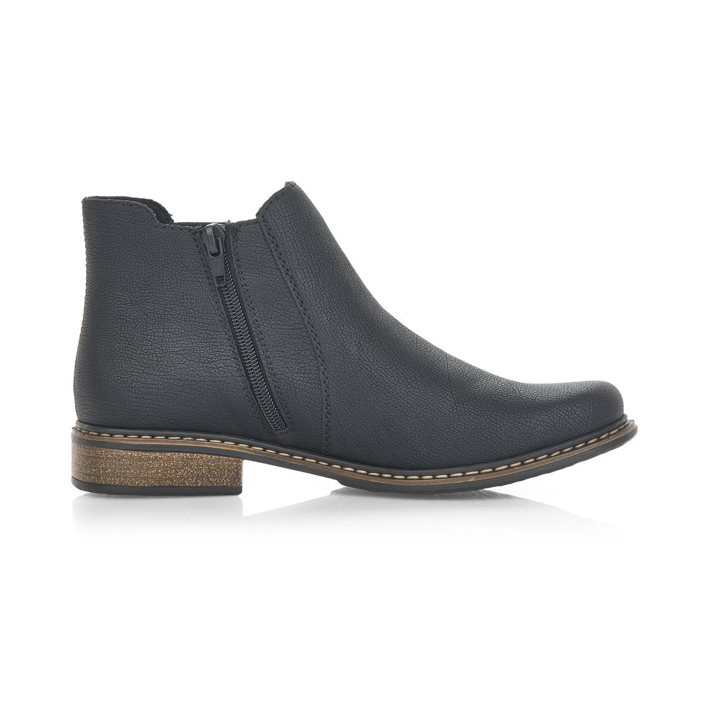 Rieker Ladies Flat Elastic Sided Ankle Boot Blk