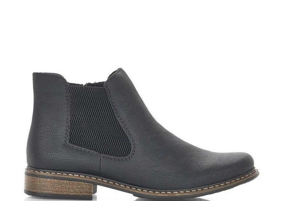 Rieker Ladies Flat Elastic Sided Ankle Boot Blk