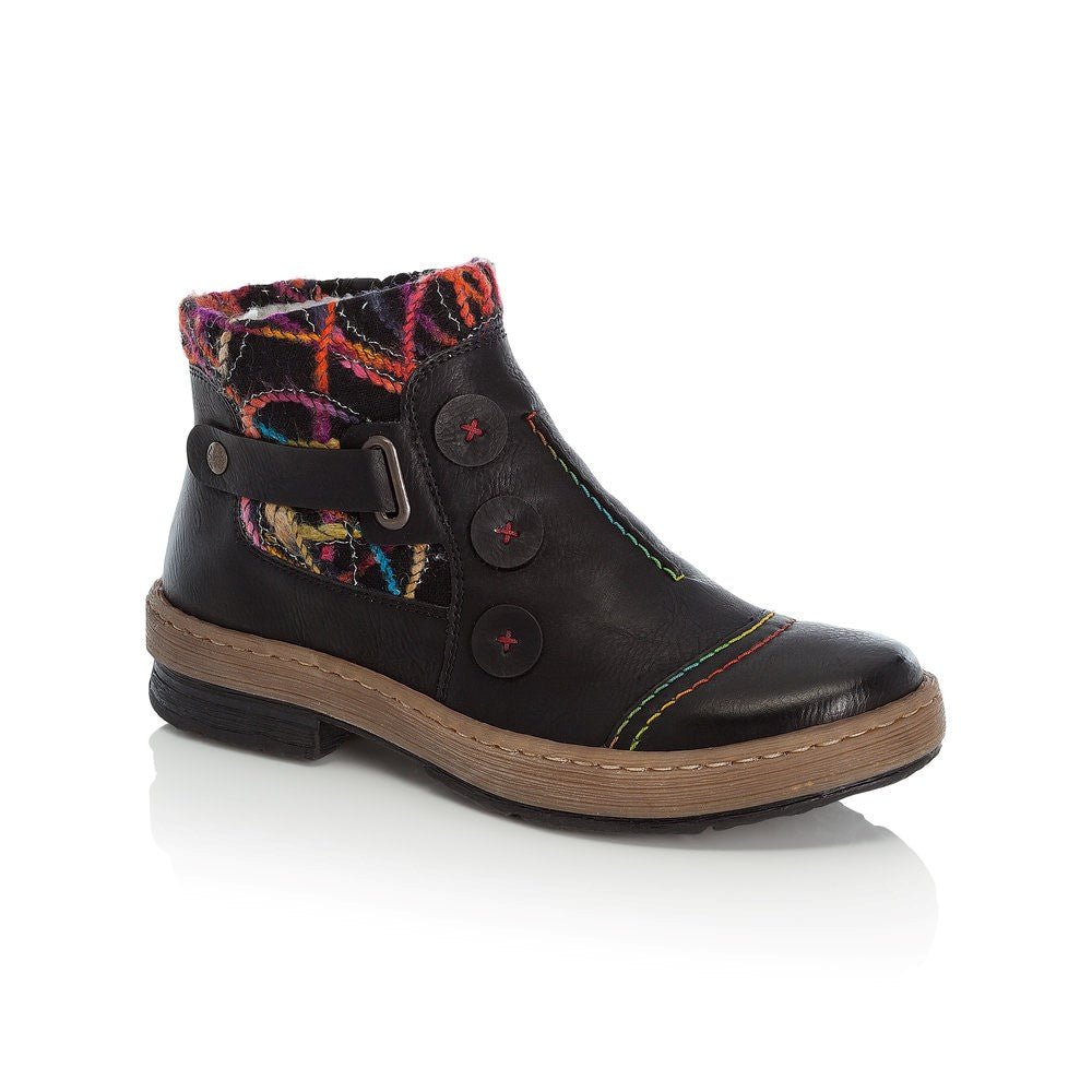 Rieker Ladies Zip ankle Boot Knitted Cuff