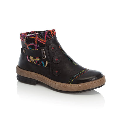 Rieker Ladies Zip ankle Boot Knitted Cuff