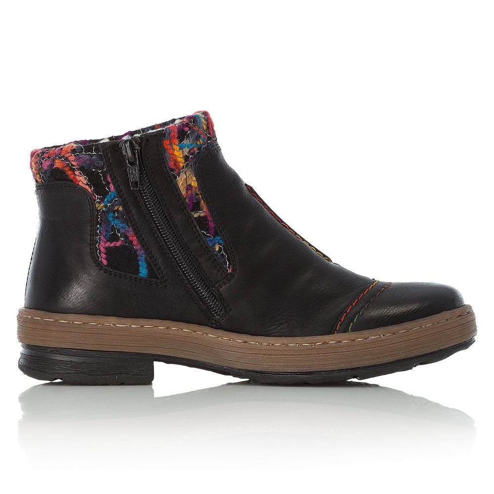 Rieker Ladies Zip ankle Boot Knitted Cuff