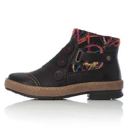 Rieker Ladies Zip ankle Boot Knitted Cuff