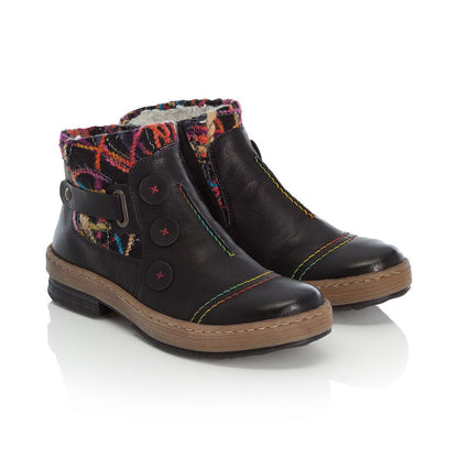 Rieker Ladies Zip ankle Boot Knitted Cuff