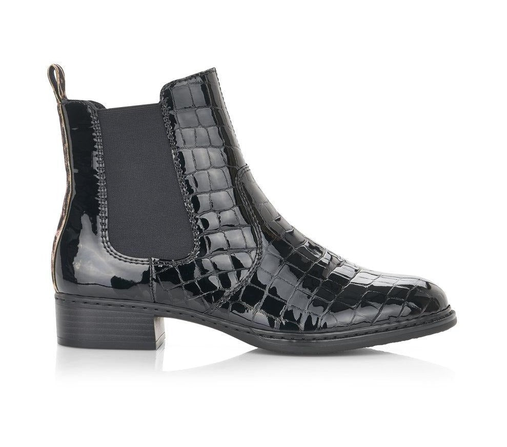 Rieker Ladies Elastic Sided Flat Boot Black