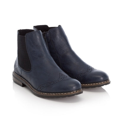 Rieker Ladies Brouge Trim Ankle Boot