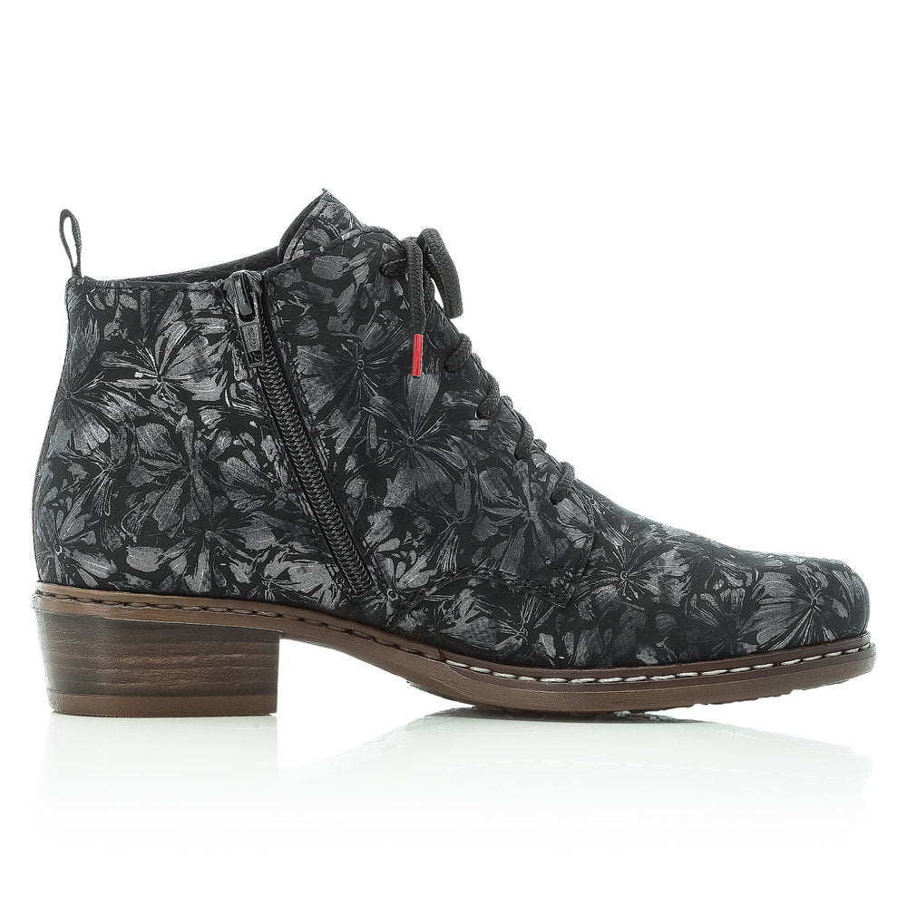 Rieker Ladies Lace Up Ankle Boot Metallic Floral Print