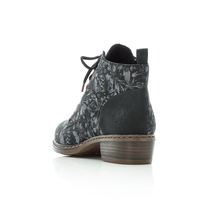 Rieker Ladies Lace Up Ankle Boot Metallic Floral Print
