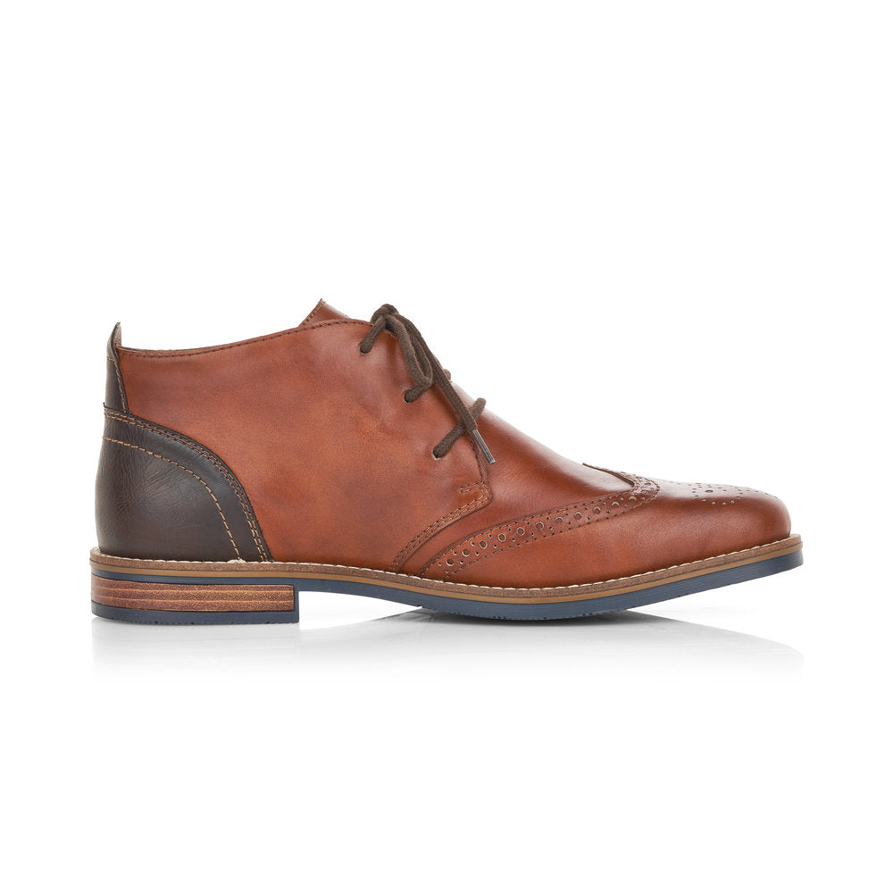Rieker Mens Tan Lace Up Boot Brogue Trim