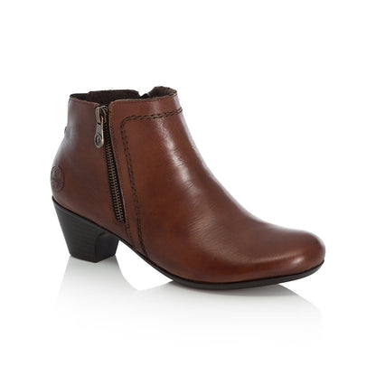 Rieker Ladies Zip Detail Tan Ankle Boot