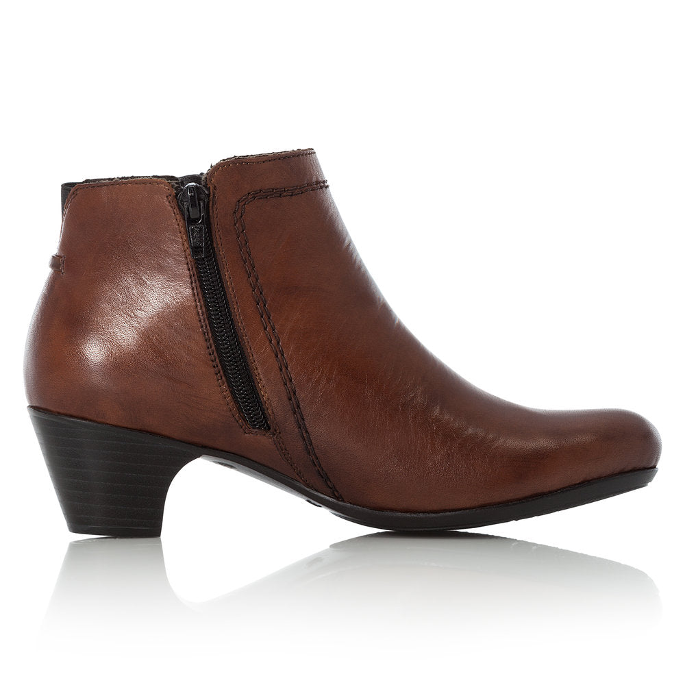 Rieker Ladies Zip Detail Tan Ankle Boot