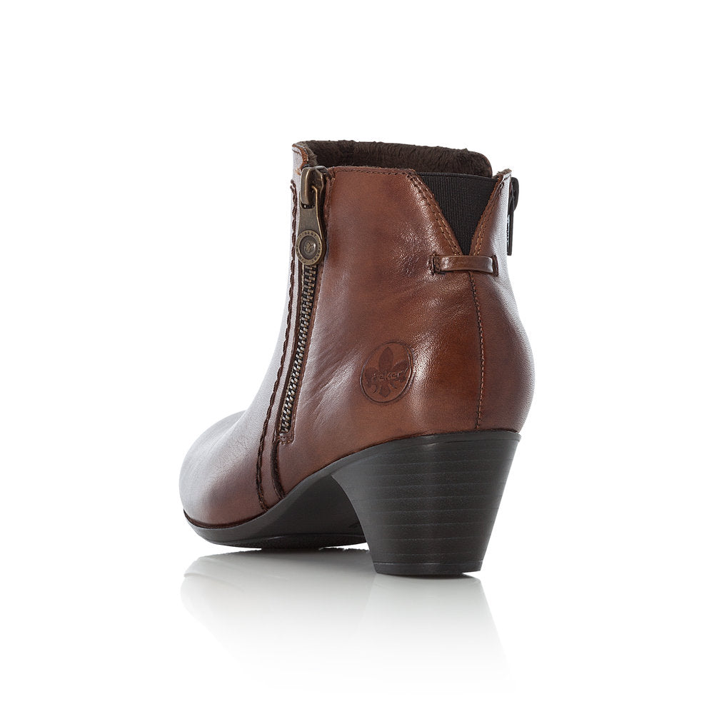 Rieker Ladies Zip Detail Tan Ankle Boot